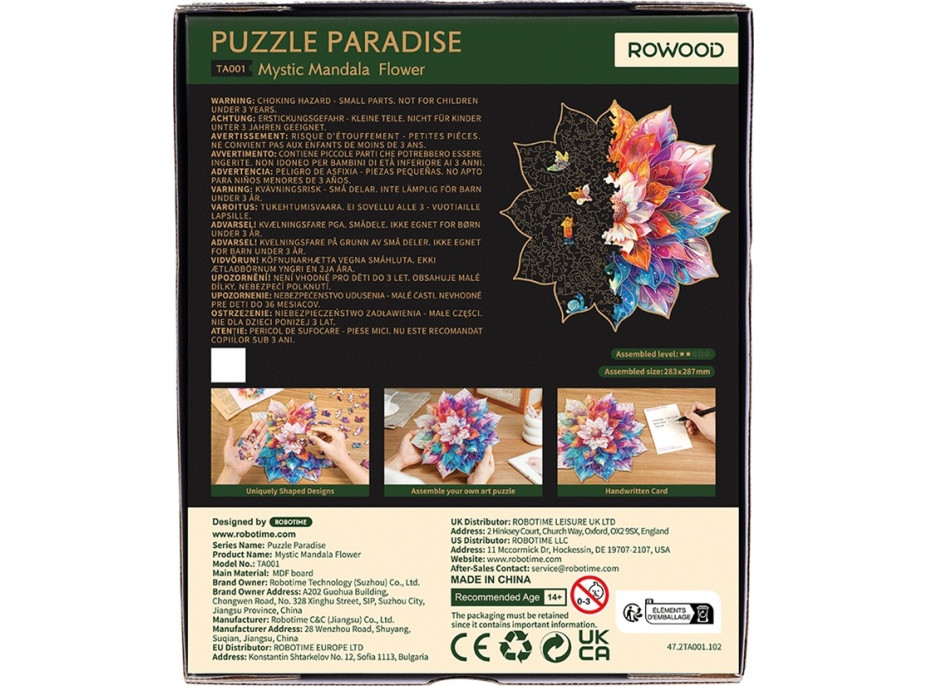 RoboTime Dřevěné puzzle Květinová mandala
