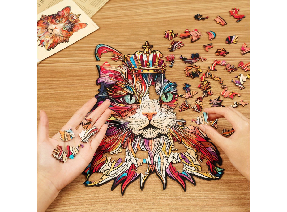 RoboTime Dřevěné puzzle Kočičí král