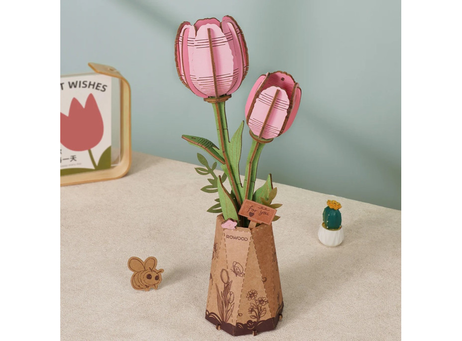 RoboTime 3D dřevěná skládačka Růžový tulipán