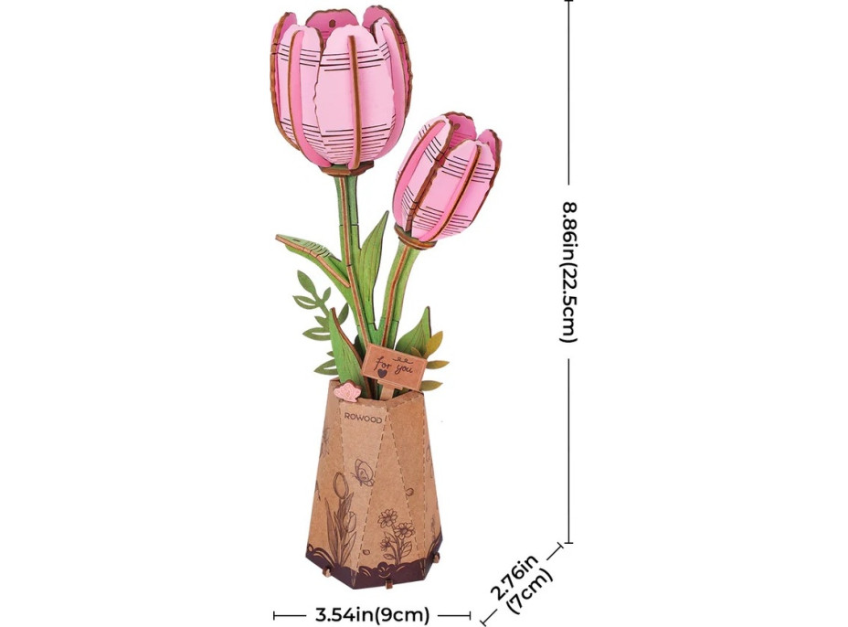 RoboTime 3D dřevěná skládačka Růžový tulipán