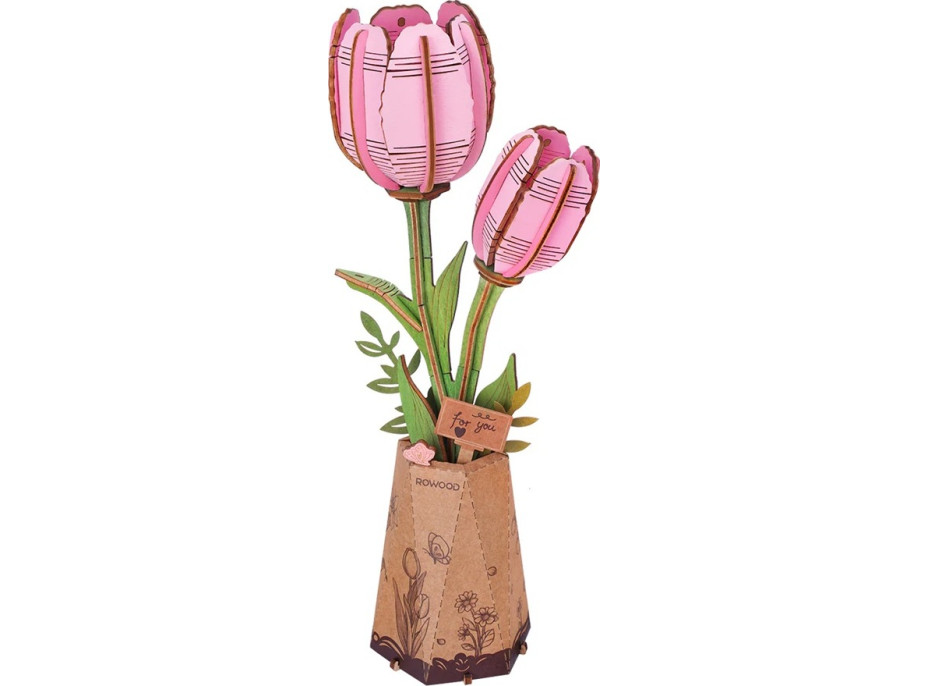RoboTime 3D dřevěná skládačka Růžový tulipán