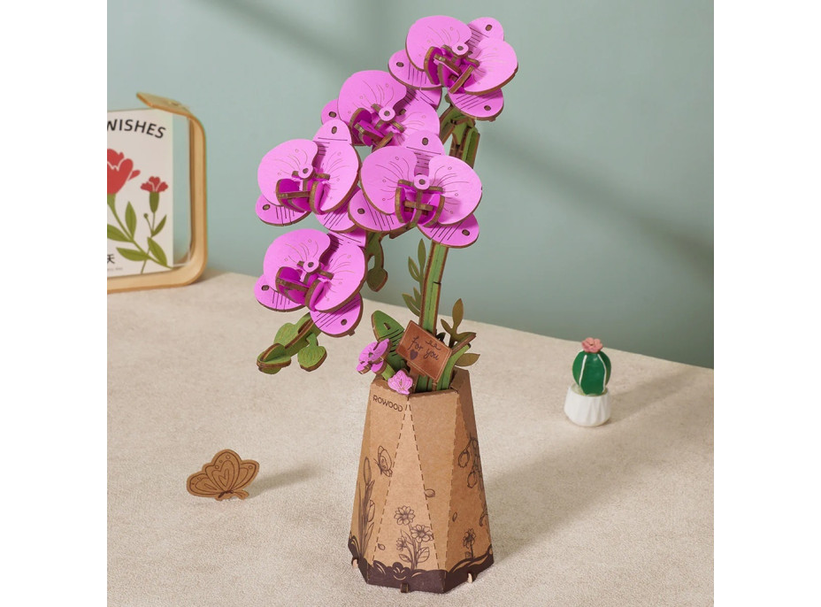 RoboTime 3D dřevěná skládačka Fialová orchidej