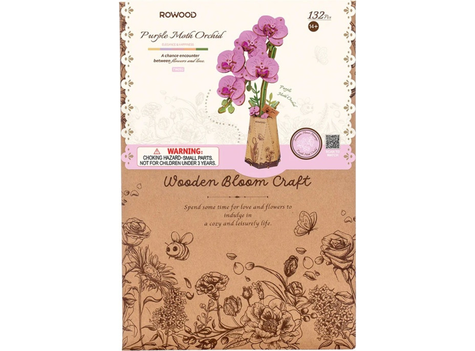 RoboTime 3D dřevěná skládačka Fialová orchidej