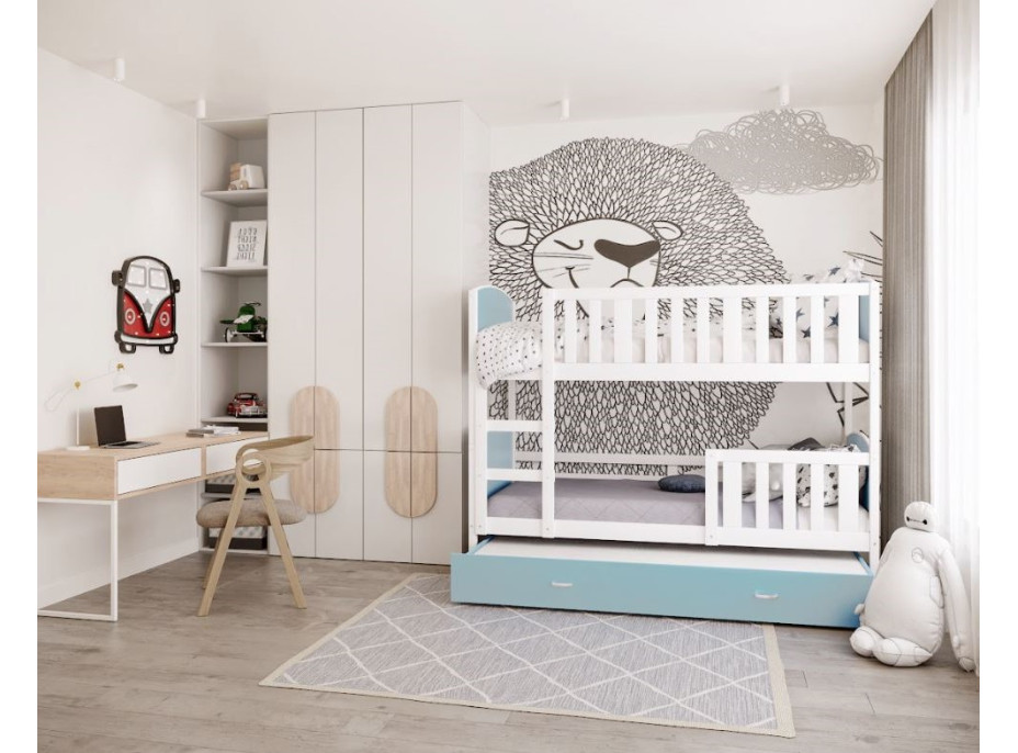 Dětská patrová postel s přistýlkou TAMI Q - 200x90 cm - modro-bílá