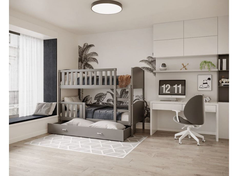 Dětská patrová postel se šuplíkem TAMI Q - 190x80 cm - šedá