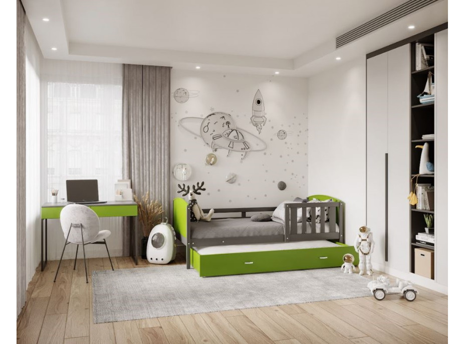 Dětská postel s přistýlkou TAMI R2 - 190x80 cm - zeleno-šedá