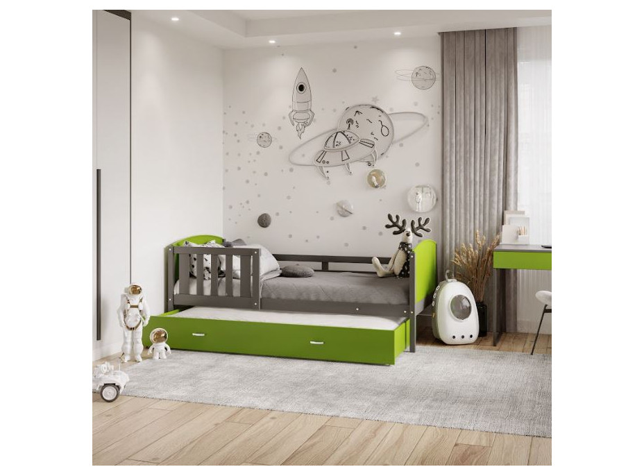 Dětská postel s přistýlkou TAMI R2 - 200x90 cm - zeleno-šedá
