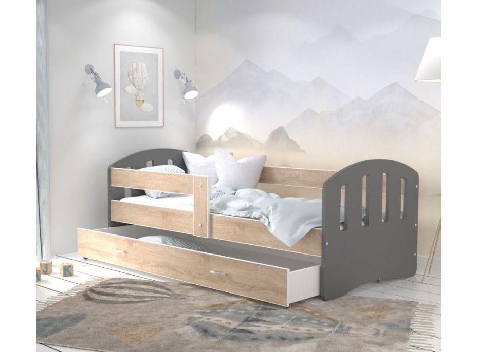 Dětská postel se šuplíkem HAPPY - 180x80 cm - sonoma-šedá