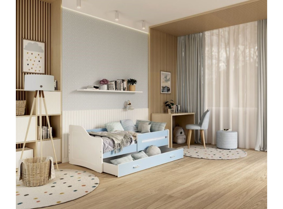 Dětská postel se šuplíkem SWEET - 180x80 cm - modro-bílá