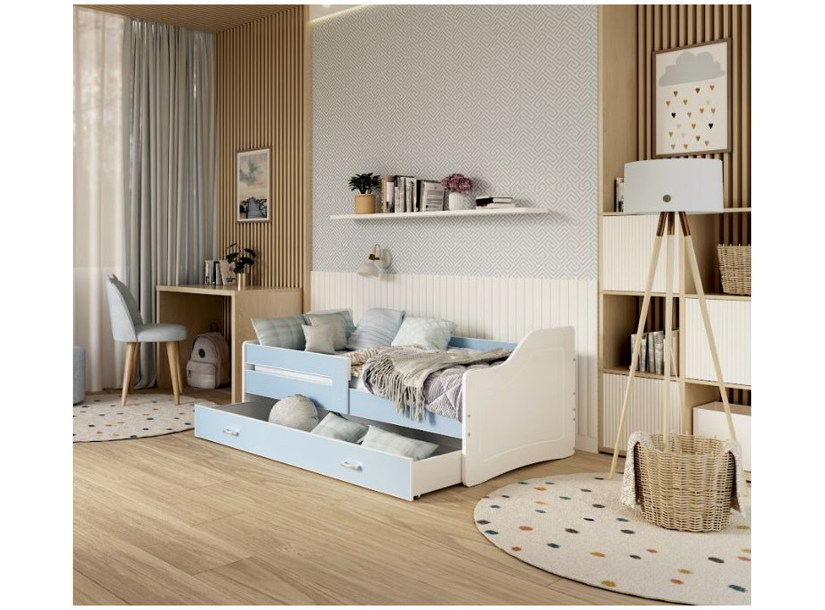 Dětská postel se šuplíkem SWEET - 180x80 cm - modro-bílá