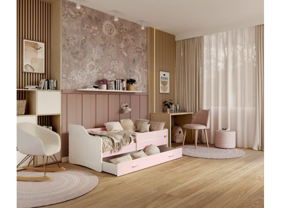Dětská postel se šuplíkem SWEET - 180x80 cm - růžovo-bílá