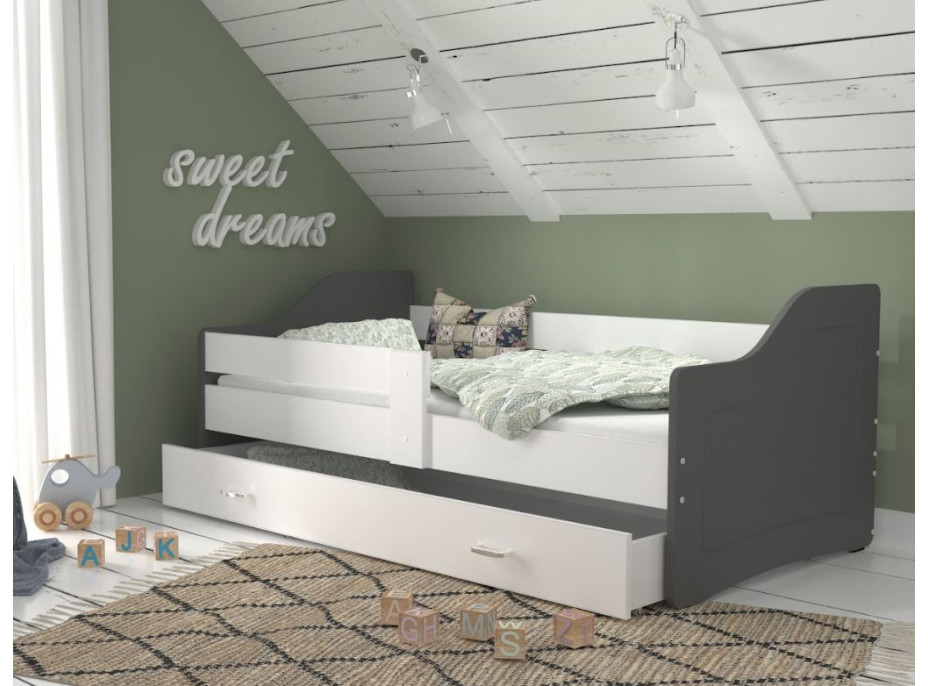 Dětská postel se šuplíkem SWEET - 180x80 cm - bílo-šedá