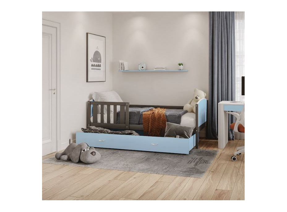 Dětská postel se šuplíkem TAMI R - 160x80 cm - modro-šedá