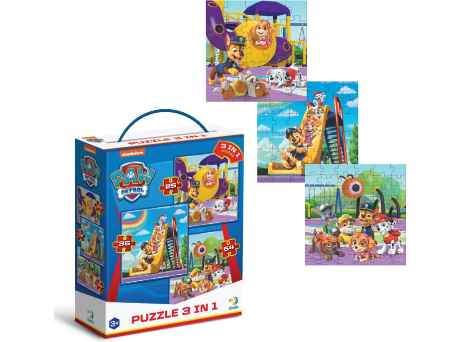 DODO Puzzle Tlapková patrola: Na hřišti 3v1 (25,36,54 dílků)