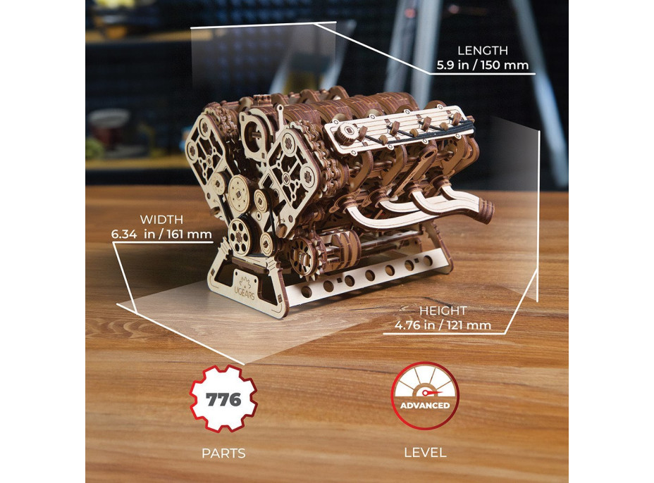 UGEARS 3D puzzle Motor V8, 776 dílků