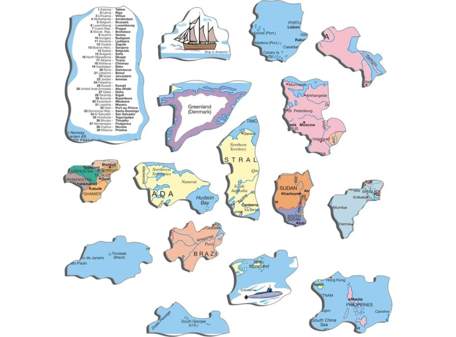 Larsen Vzdělávací puzzle Svět Politická mapa 107 dílků