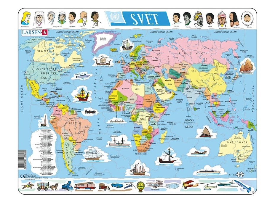 Larsen Vzdělávací puzzle Svět Politická mapa 107 dílků