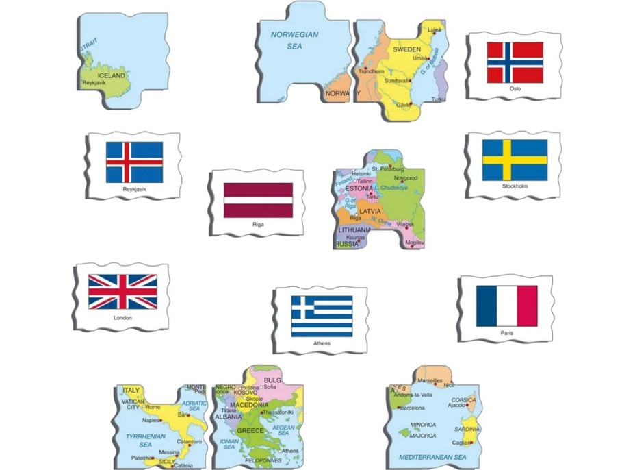 Larsen Vzdělávací puzzle Evropa Mapa a vlajky 70 dílků