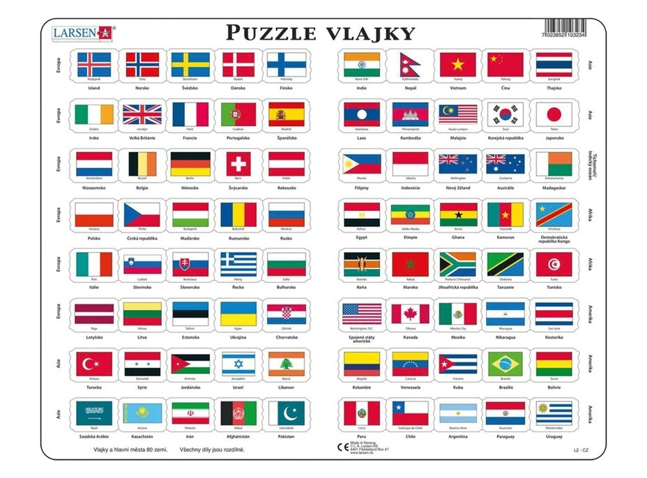 Larsen Vzdělávací puzzle Vlajky 80 dílků