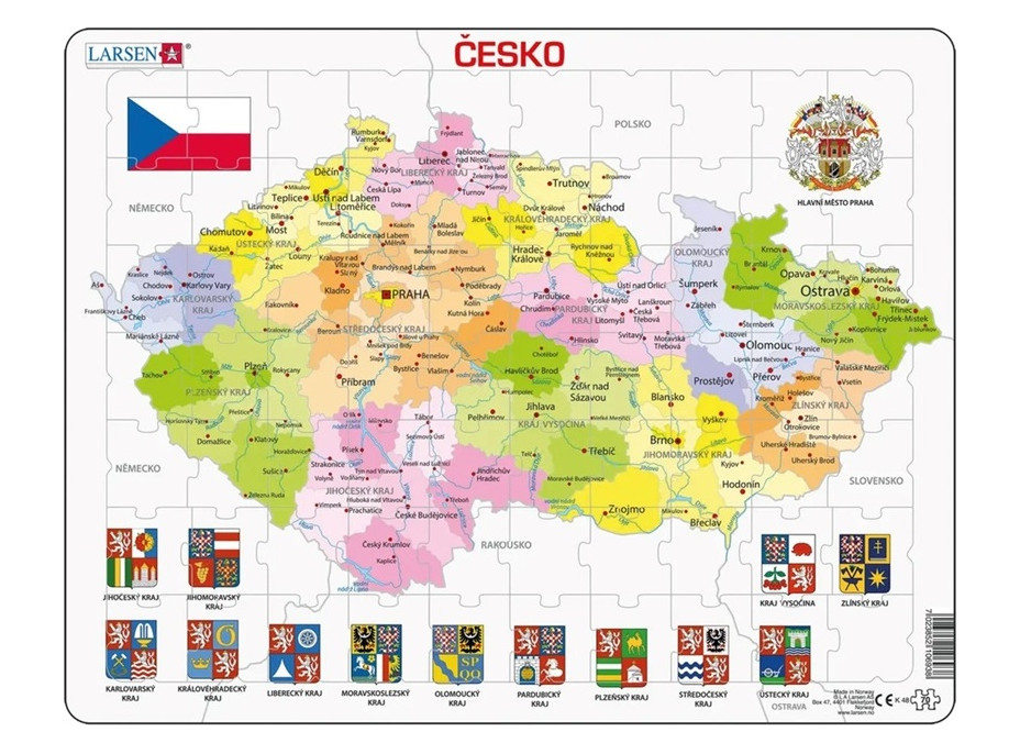 Larsen Vzdělávací puzzle Česká republika Kraje 70 dílků