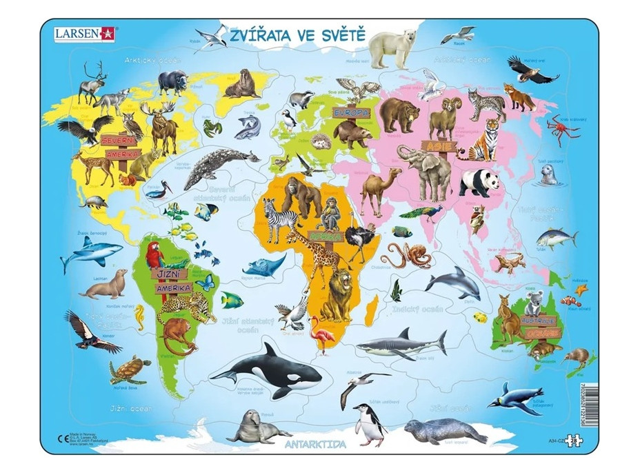 Larsen Vzdělávací puzzle Zvířata ve světě 28 dílků
