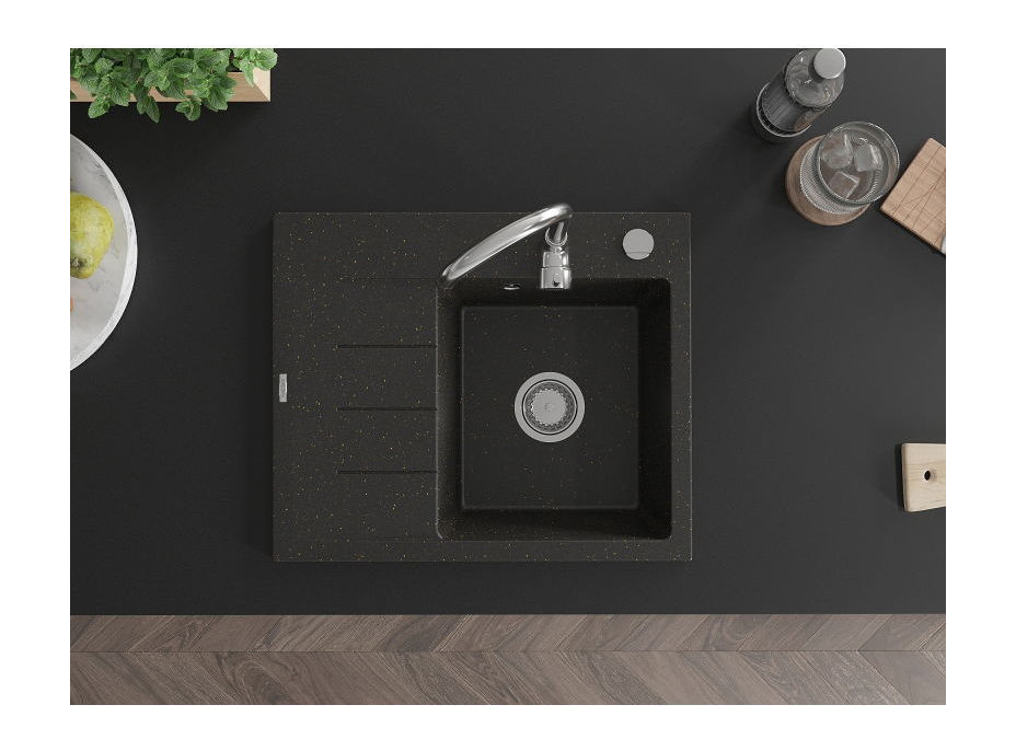 Kuchyňský granitový dřez GASPAR - 60 x 50 cm - černý/zlatý metalický, 6523605000-75