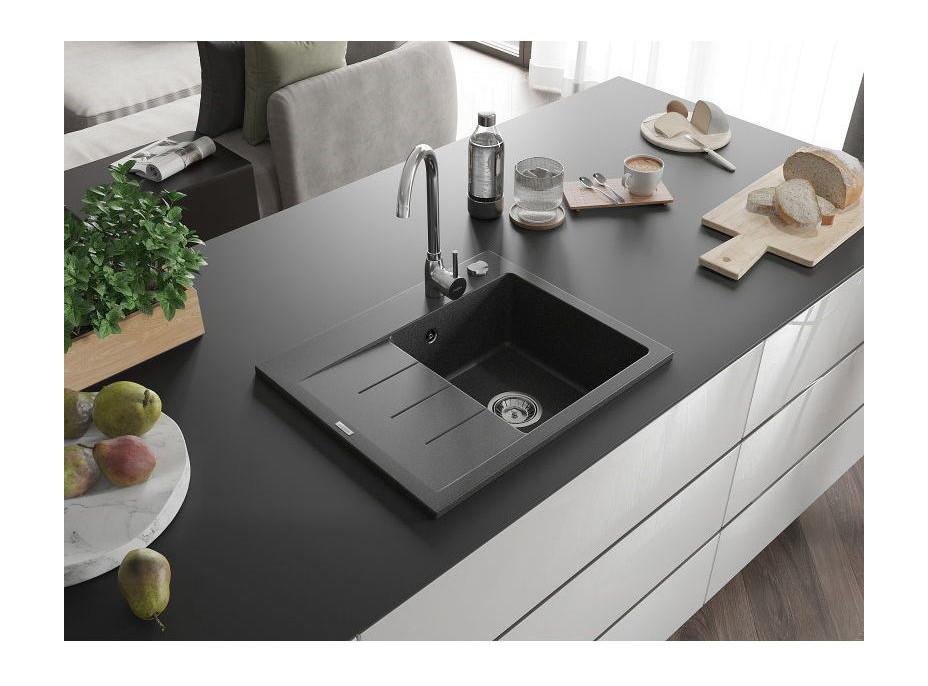 Kuchyňský granitový dřez GASPAR - 60 x 50 cm - černý kropenatý, 6523605000-76