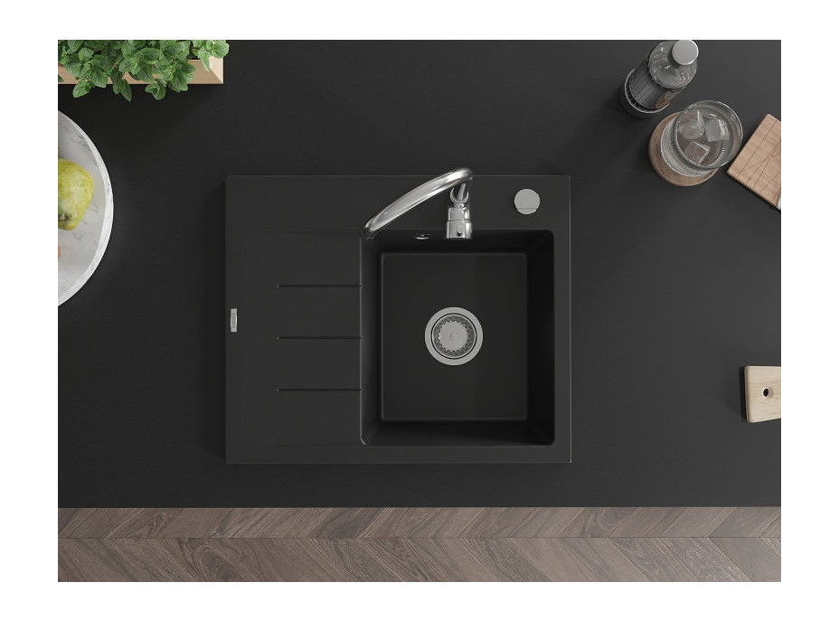 Kuchyňský granitový dřez GASPAR - 60 x 50 cm - černý, 6523605000-77