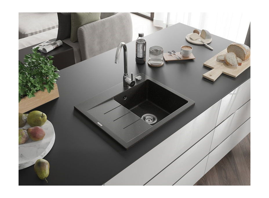 Kuchyňský granitový dřez GASPAR - 60 x 50 cm - černý/zlatý metalický, 6523605000-75