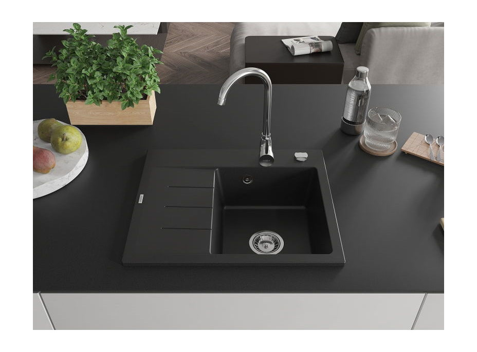 Kuchyňský granitový dřez GASPAR - 60 x 50 cm - černý, 6523605000-77