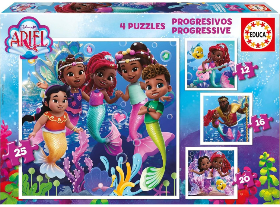 EDUCA Puzzle Disney Ariel 4v1 (12,16,20,25 dílků)