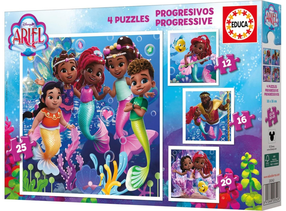 EDUCA Puzzle Disney Ariel 4v1 (12,16,20,25 dílků)