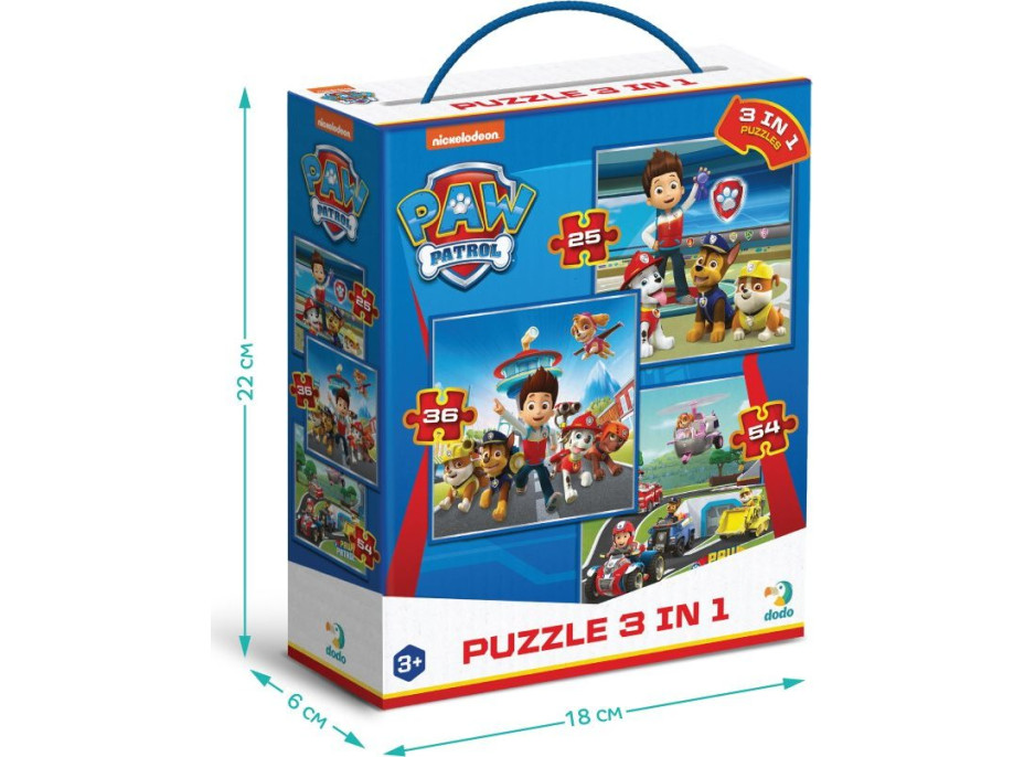DODO Puzzle Tlapková patrola: Připravení do akce 3v1 (25,36,54 dílků)