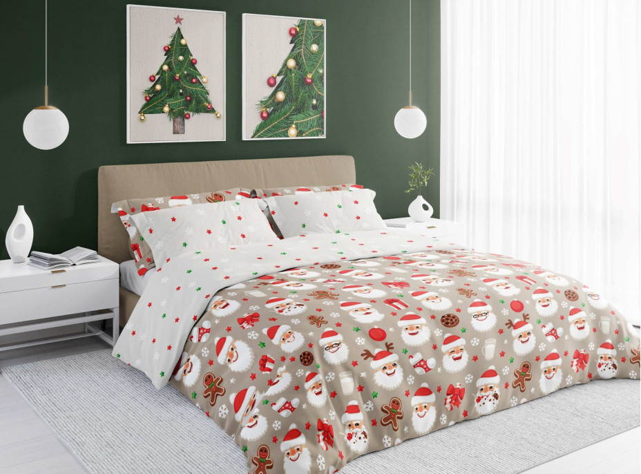 Ložní povlečení z mikrovlákna HOLLY JOLLY Santa Claus - bílé/béžové - 160x200 cm