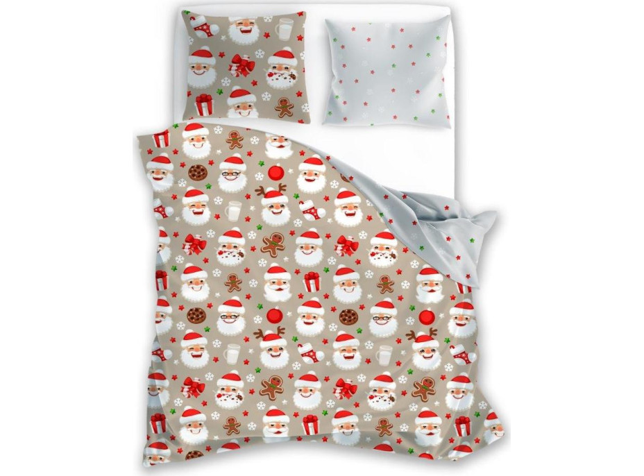 Ložní povlečení z mikrovlákna HOLLY JOLLY Santa Claus - bílé/béžové - 160x200 cm