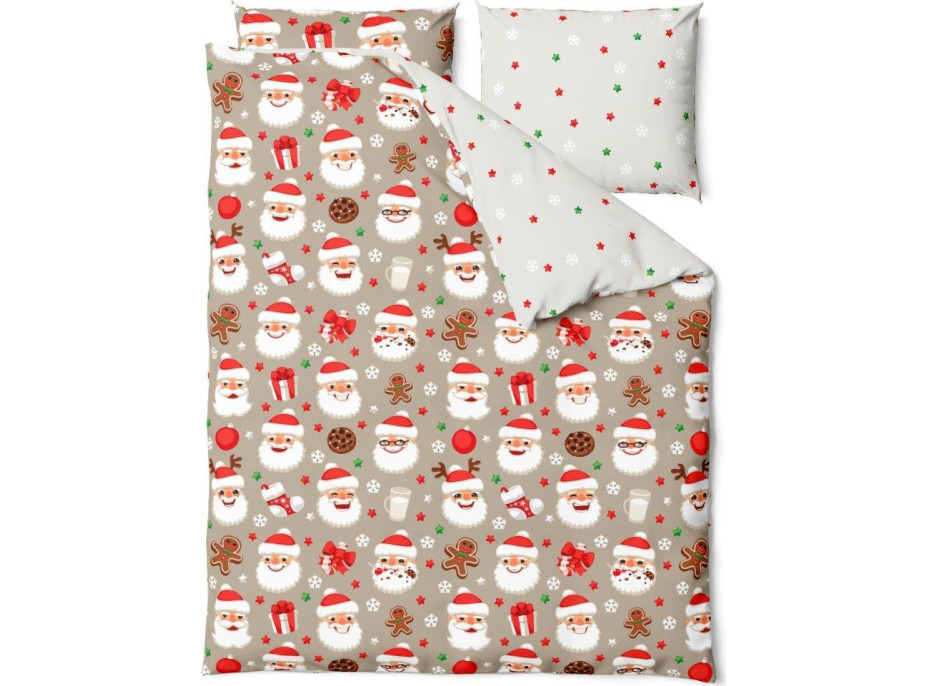 Ložní povlečení z mikrovlákna HOLLY JOLLY Santa Claus - bílé/béžové - 160x200 cm
