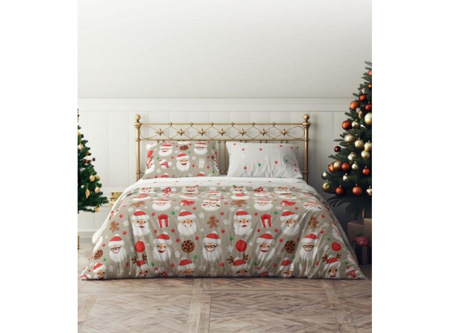 Ložní povlečení z mikrovlákna HOLLY JOLLY Santa Claus - bílé/béžové - 160x200 cm