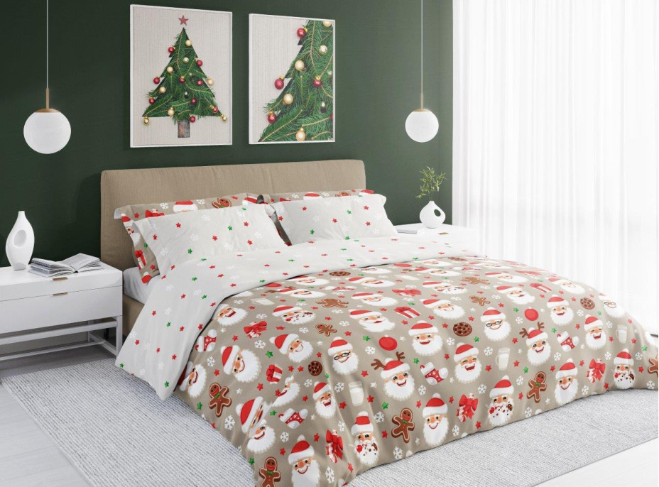 Ložní povlečení z mikrovlákna HOLLY JOLLY Santa Claus - bílé/béžové - 220x200 cm