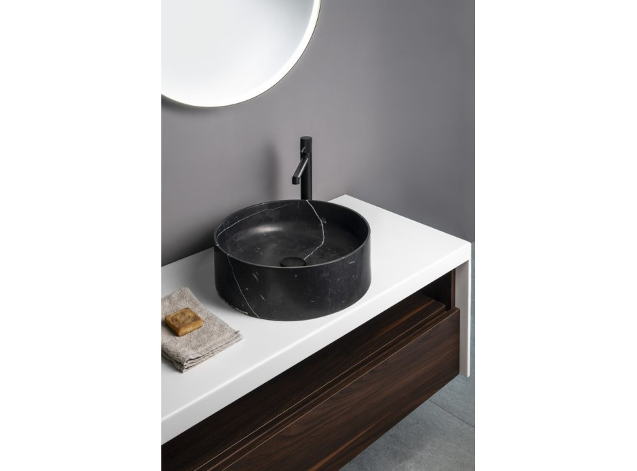 Sapho BLOK kamenné umyvadlo na desku, Ø 40cm, matný černý Marquin 2401-52