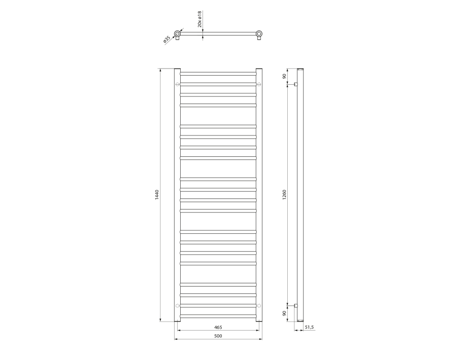 Sapho DINA otopné těleso 500x1440mm, černá mat IR369B