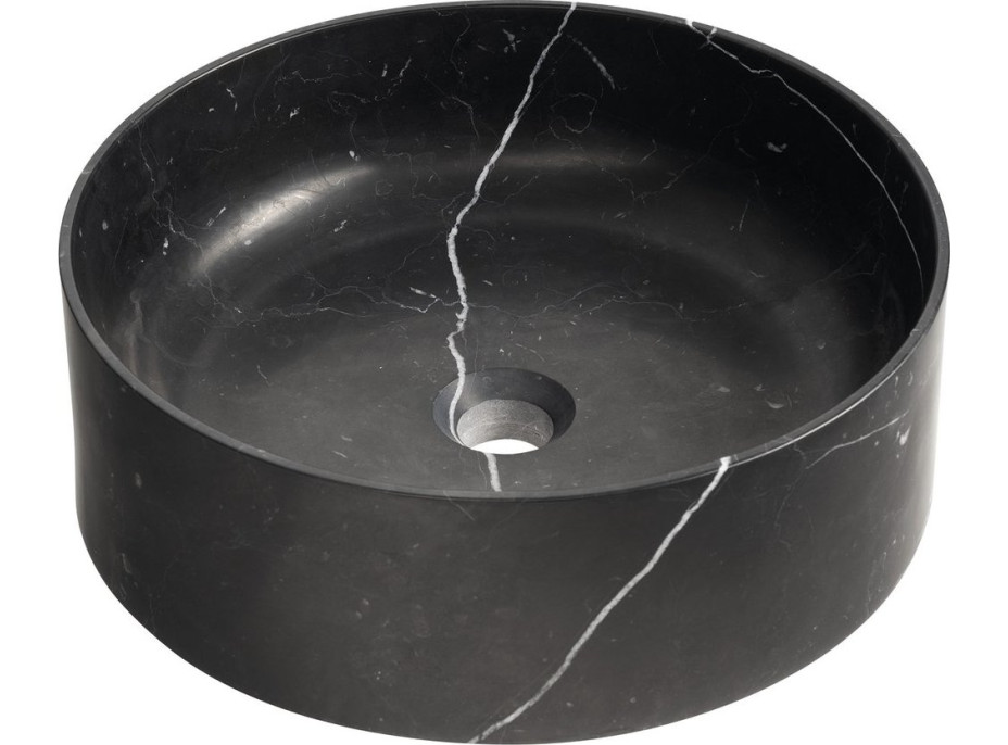 Sapho BLOK kamenné umyvadlo na desku, Ø 40cm, matný černý Marquin 2401-52