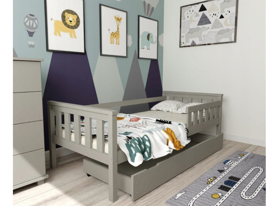 Dětská postel z masivu borovice FRANK - 200x90 cm - šedá
