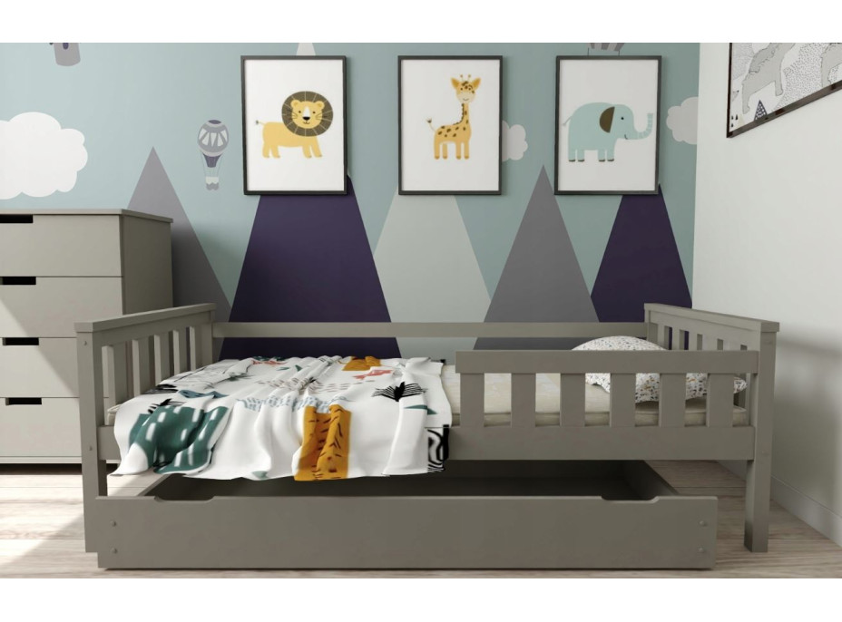 Dětská postel z masivu borovice FRANK - 200x90 cm - šedá