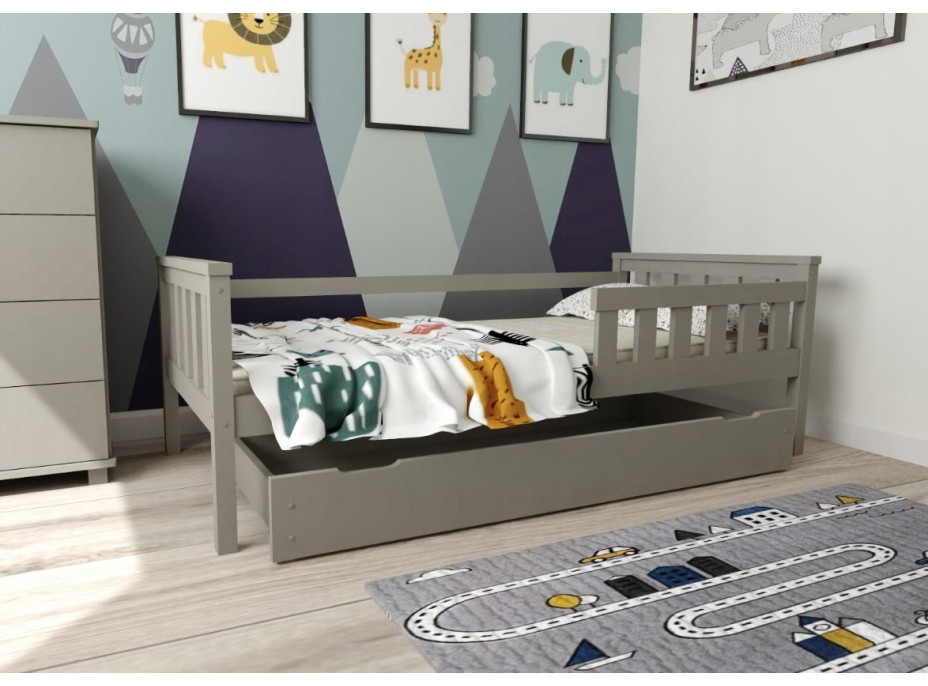 Dětská postel z masivu borovice FRANK - 200x90 cm - šedá