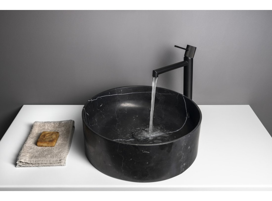 Sapho BLOK kamenné umyvadlo na desku, Ø 40cm, matný černý Marquin 2401-52