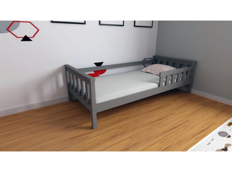 Dětská postel z masivu borovice FRANK - 200x90 cm - šedá