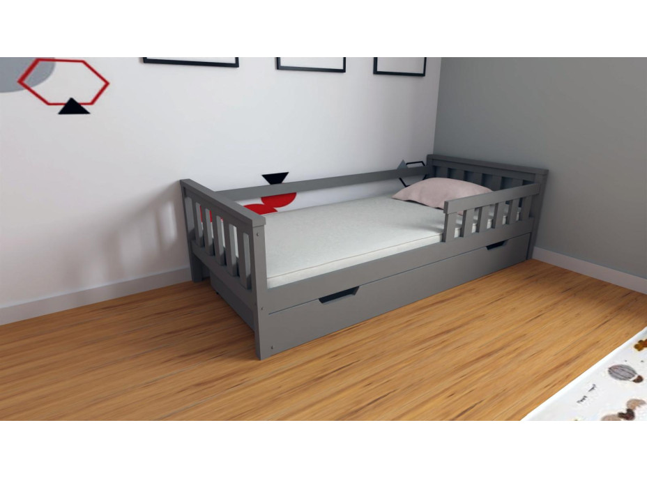 Dětská postel z masivu borovice FRANK - 200x90 cm - šedá