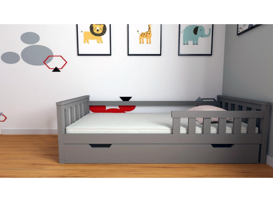 Dětská postel z masivu borovice FRANK - 200x90 cm - šedá