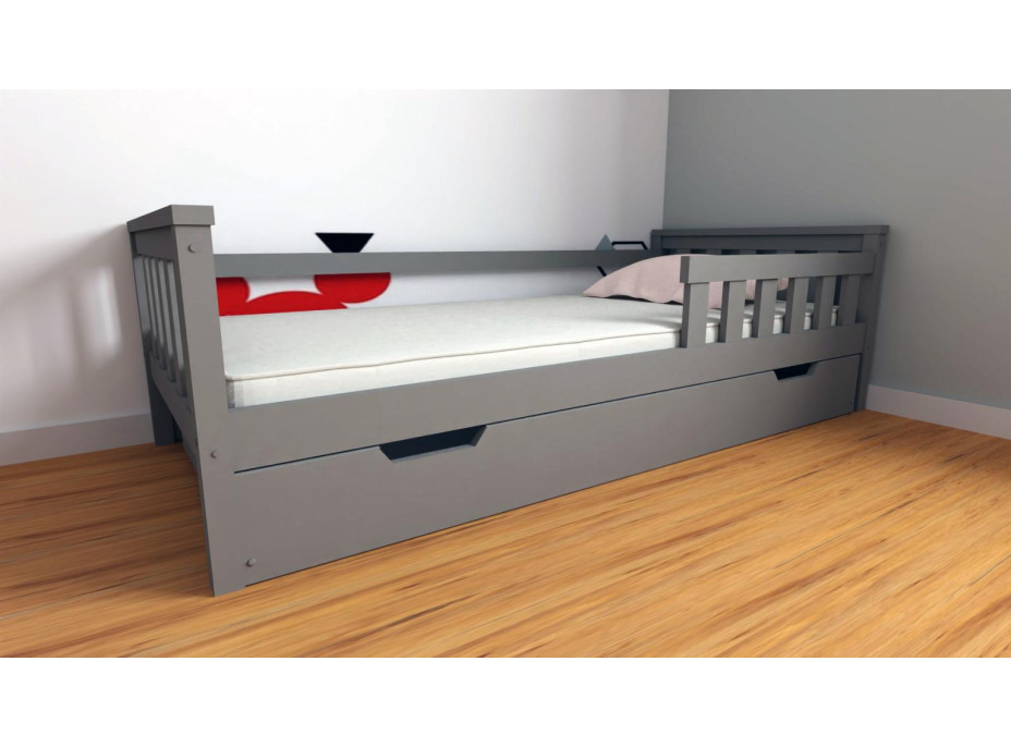 Dětská postel z masivu borovice FRANK - 200x90 cm - šedá