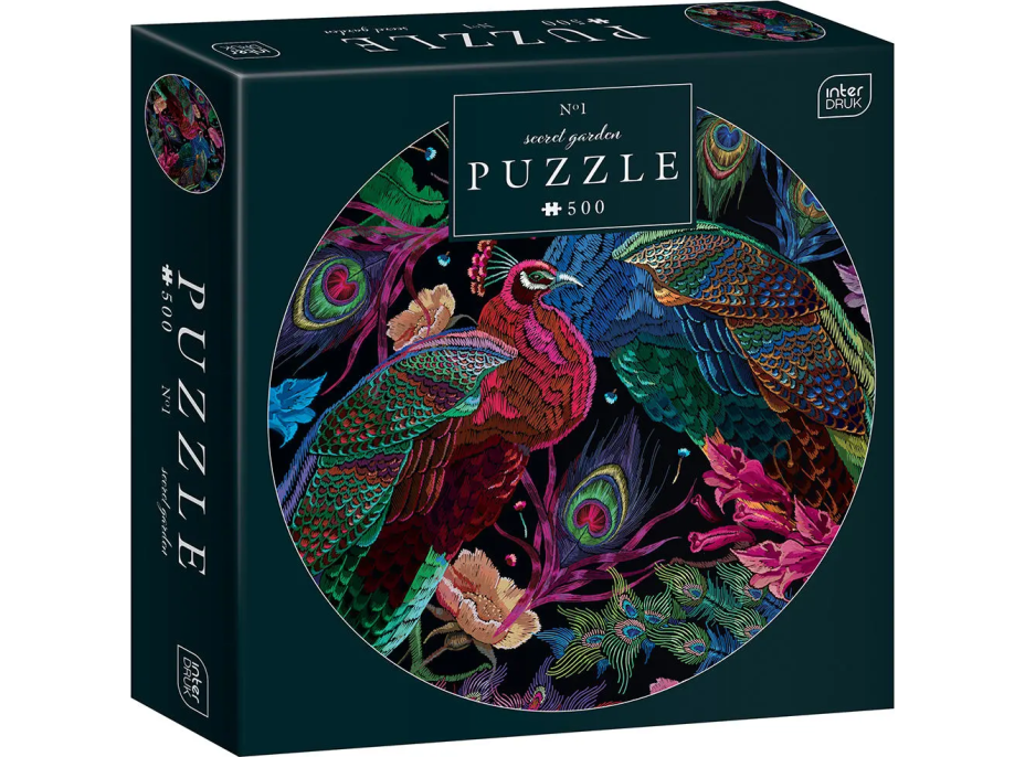 INTERDRUK Kulaté puzzle Secret Garden: Pár pávů 500 dílků